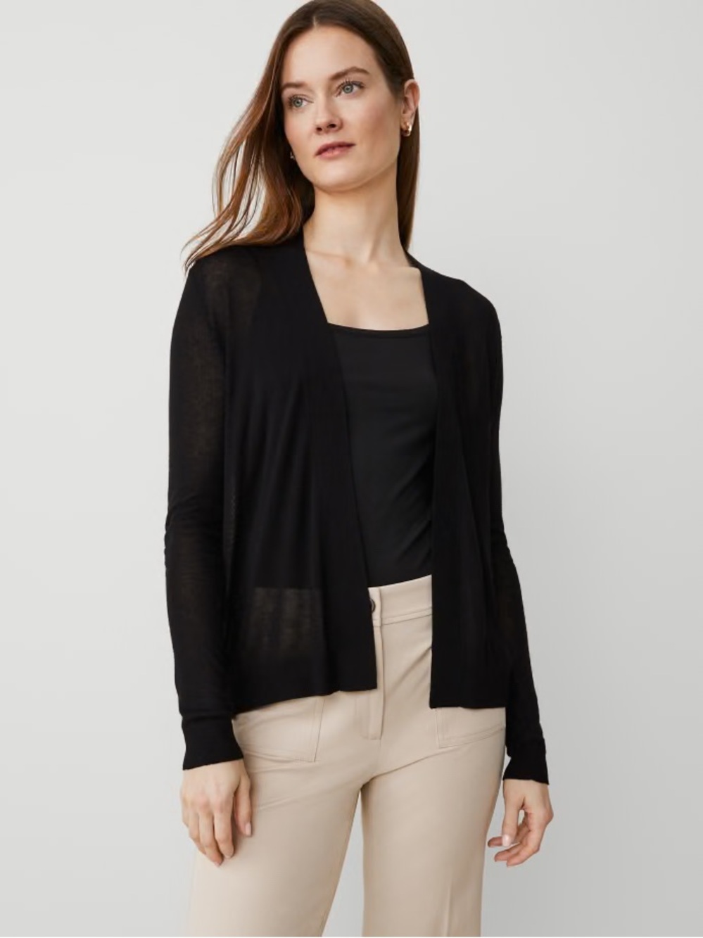 NWT $70 Ann Taylor Essential Open Front Cardigan Sweater Black Medium Layering